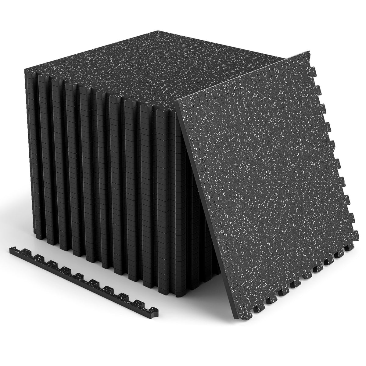 2 Pieces 0.39 inch Thick Rubber Top Exercise Mat 48 Sq Ft with Boarders-color-Gray