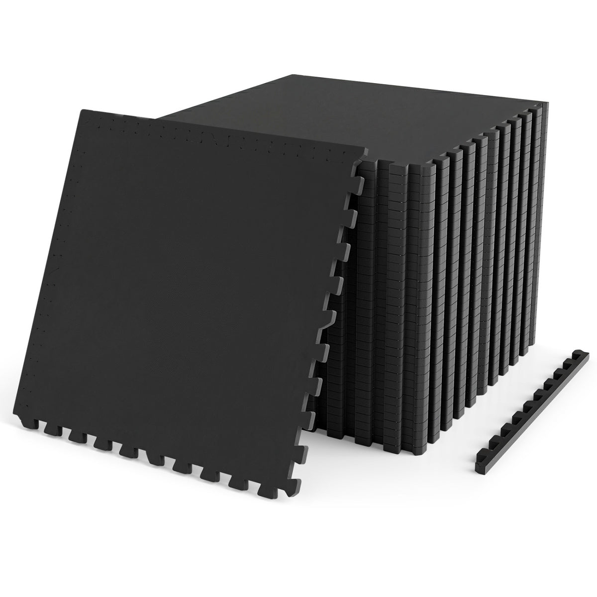 2 Pieces 0.55 inch Thick Rubber Top Exercise Mat 96 Sq Ft with Boarders-Black