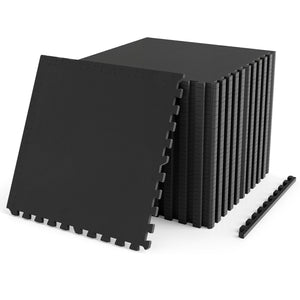 2 Pieces 0.55 inch Thick Rubber Top Exercise Mat 96 Sq Ft with Boarders-Black