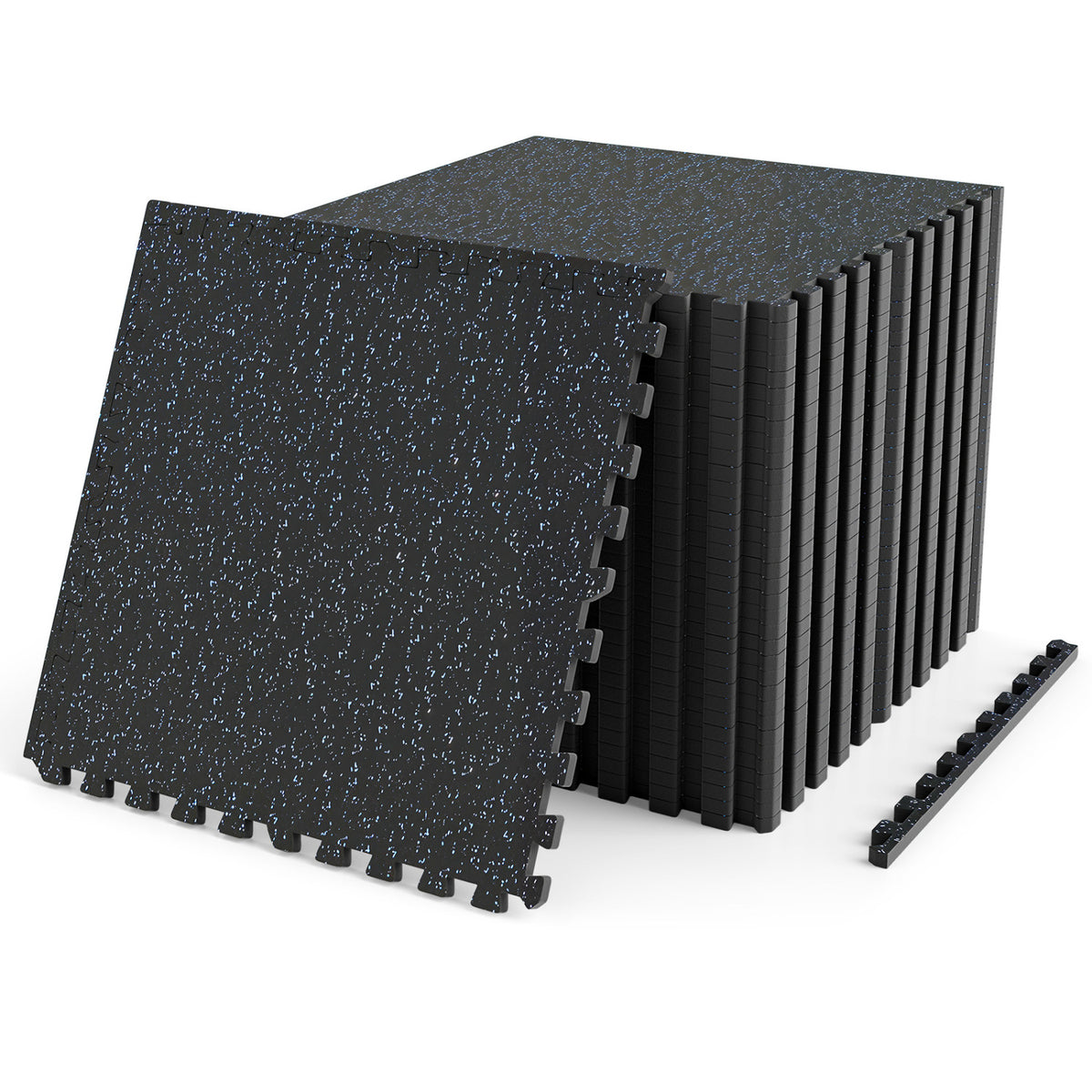 2 Pieces 0.55 inch Thick Rubber Top Exercise Mat 96 Sq Ft with Boarders-Blue