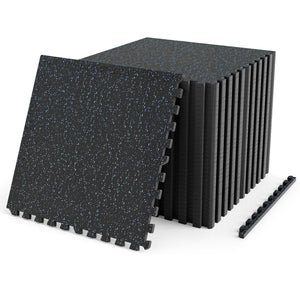 2 Pieces 0.55 inch Thick Rubber Top Exercise Mat 96 Sq Ft with Boarders-Blue