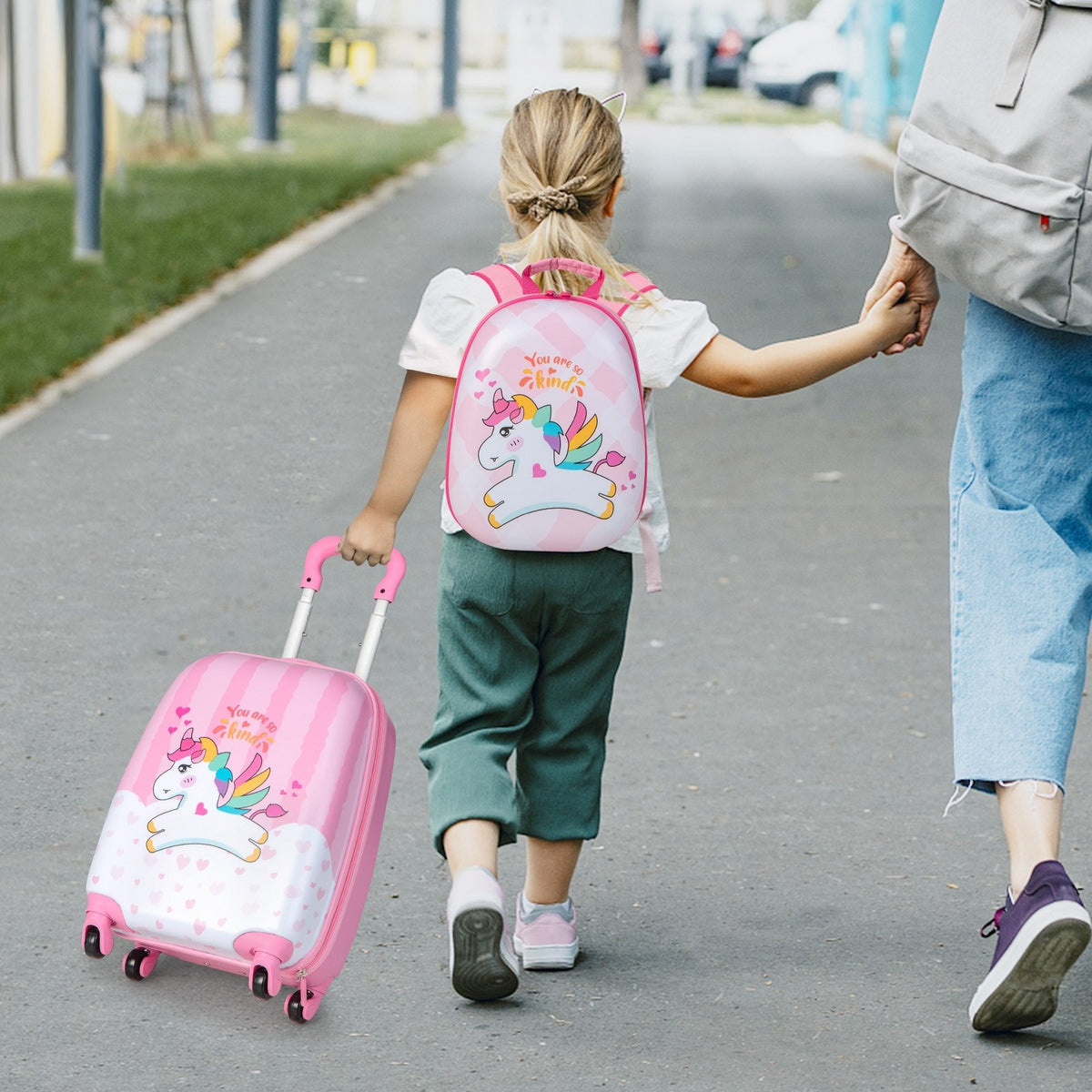 2 Pieces 12 Inch 16 Inch Kids Luggage Set with Backpack and Suitcase for Travel-Lovely Unicorn view 2