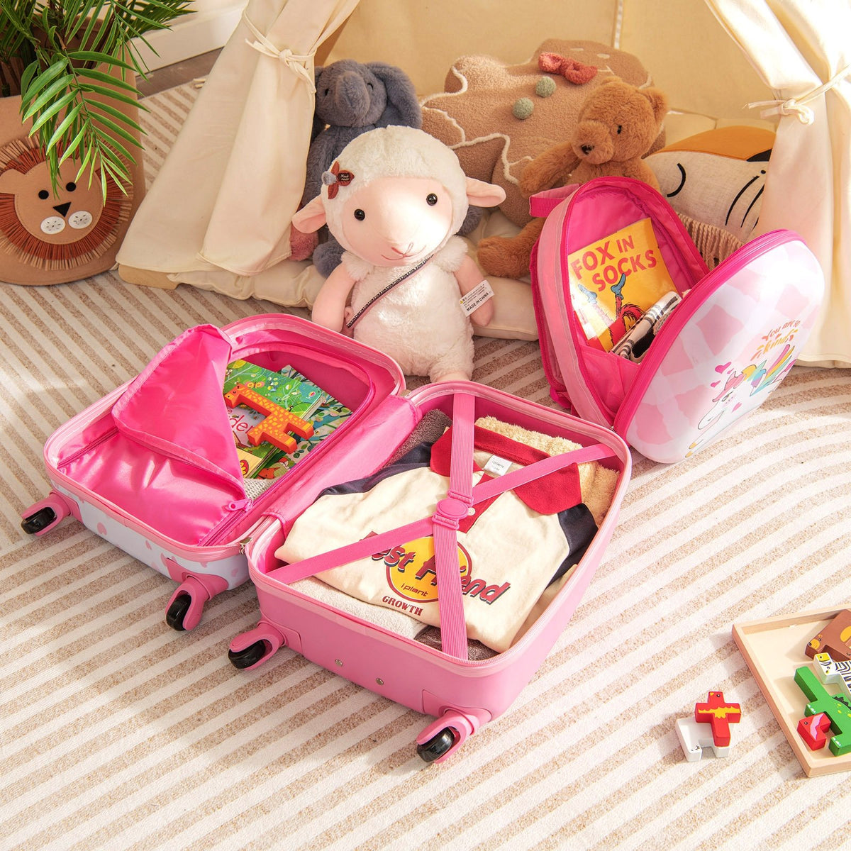 2 Pieces 12 Inch 16 Inch Kids Luggage Set with Backpack and Suitcase for Travel-Lovely Unicorn view 3