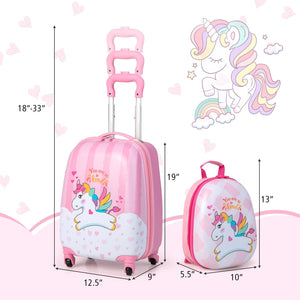 2 Pieces 12 Inch 16 Inch Kids Luggage Set with Backpack and Suitcase for Travel-Lovely Unicorn view 4