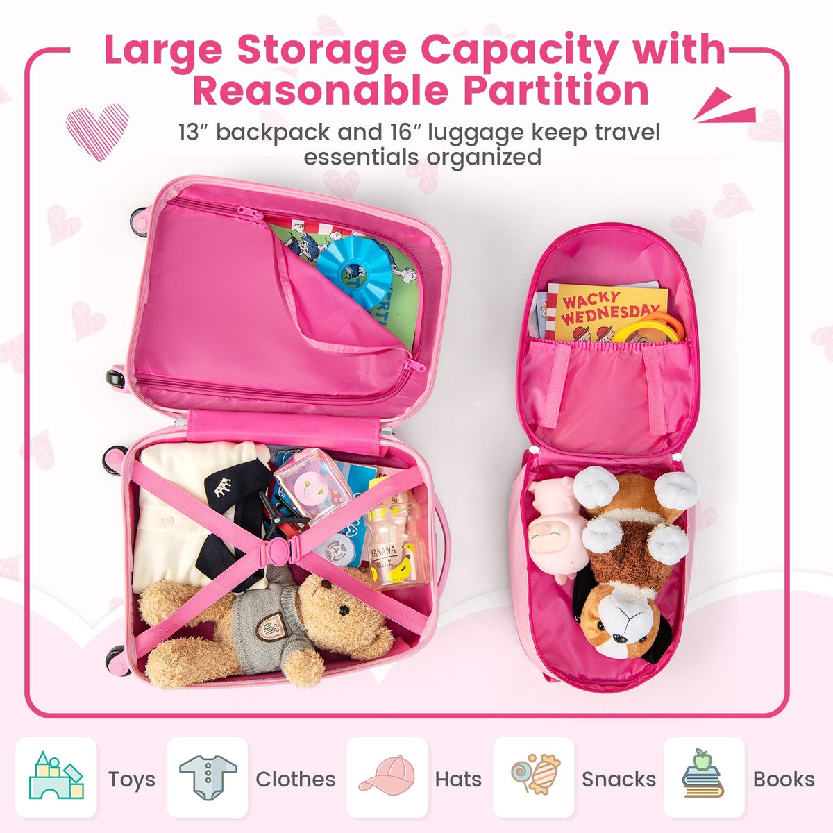 2 Pieces 12 Inch 16 Inch Kids Luggage Set with Backpack and Suitcase for Travel-Lovely Unicorn view 9