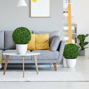 2 Pieces 15.7 Inch Artificial Boxwood Topiary Ball Tree Set view 3