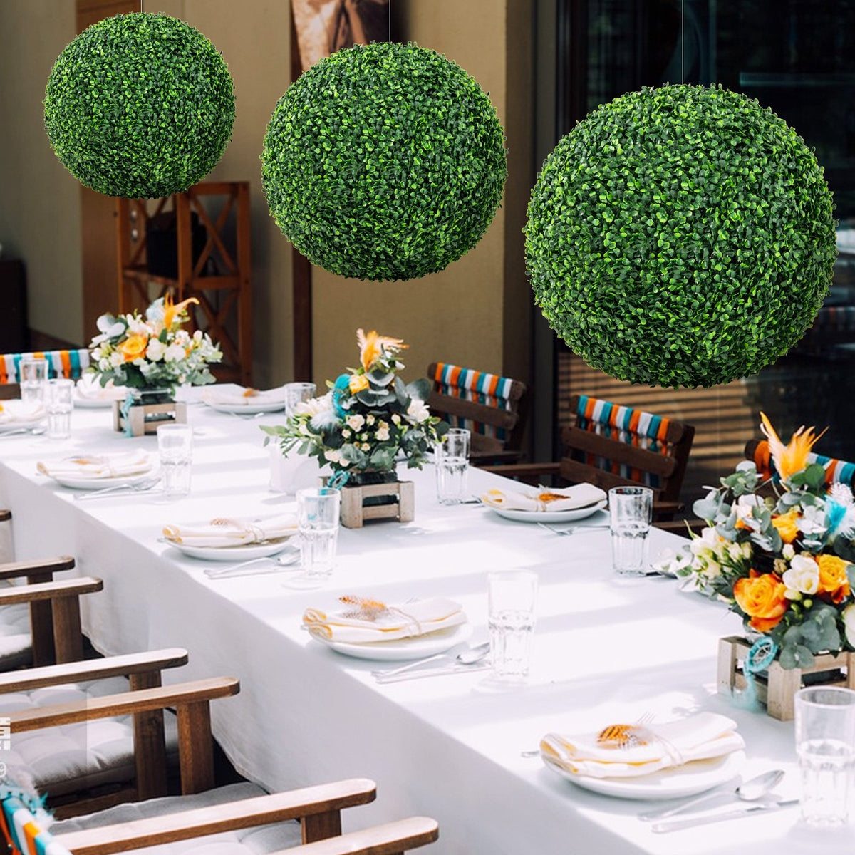 2 Pieces 16 inches/20 inches Artificial Plant Boxwood Topiary Ball for Patio Garden Front Door Balcony Backyard-M view 2