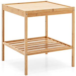 2 Pieces 2 Tiers Bamboo Nightstand for Living Room Bedroom-Natural view 4