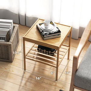 2 Pieces 2 Tiers Bamboo Nightstand for Living Room Bedroom-Natural view 5