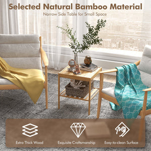 2 Pieces 2 Tiers Bamboo Nightstand for Living Room Bedroom-Natural view 6
