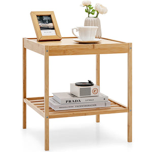 2 Pieces 2 Tiers Bamboo Nightstand for Living Room Bedroom-Natural view 9