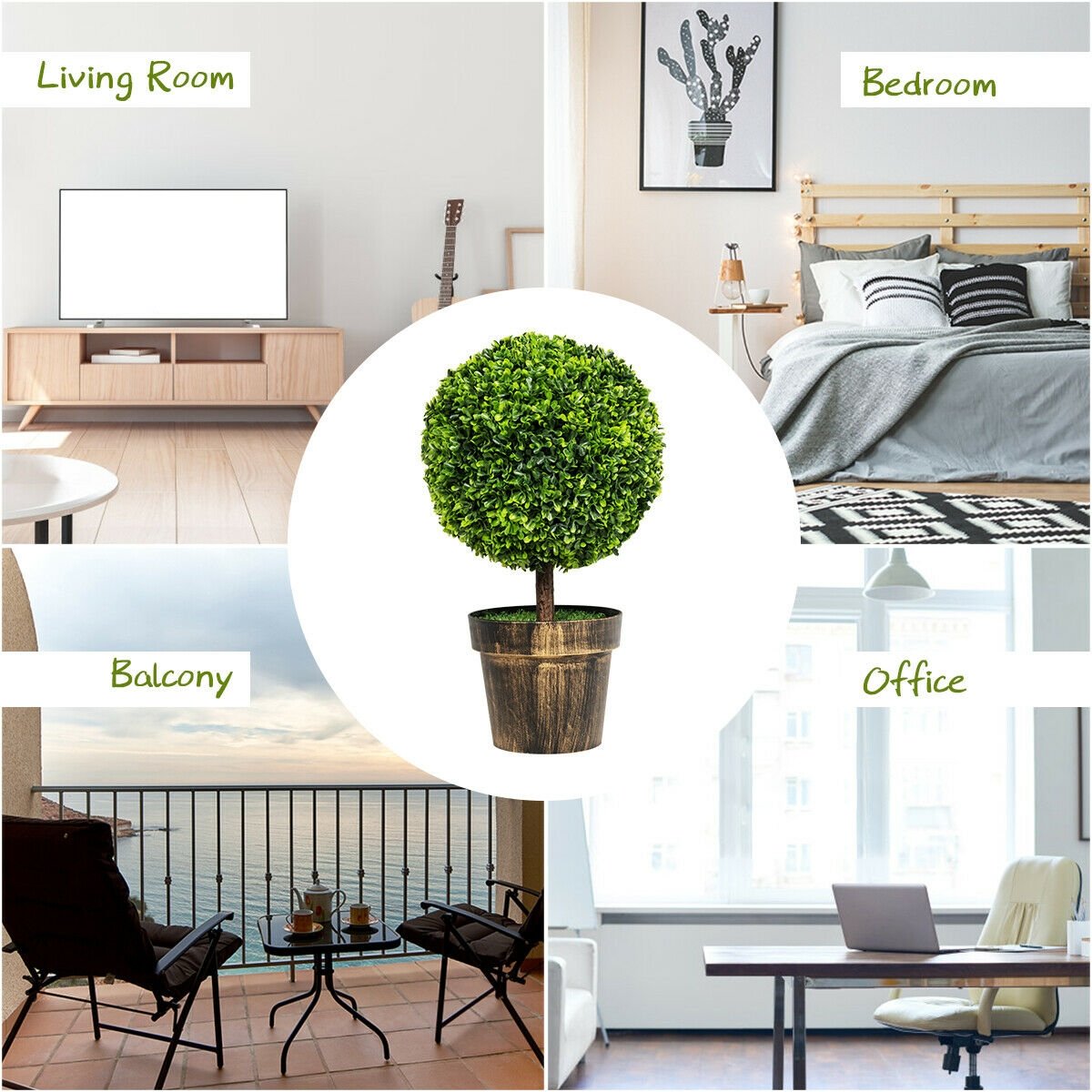 2 Pieces 24 Inch Artificial Boxwood Topiary Ball Tree for House and Office view 3