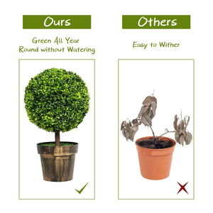 2 Pieces 24 Inch Artificial Boxwood Topiary Ball Tree for House and Office view 5