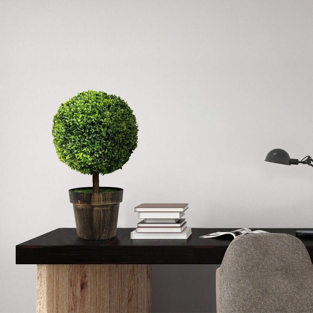 2 Pieces 24 Inch Artificial Boxwood Topiary Ball Tree for House and Office view 8