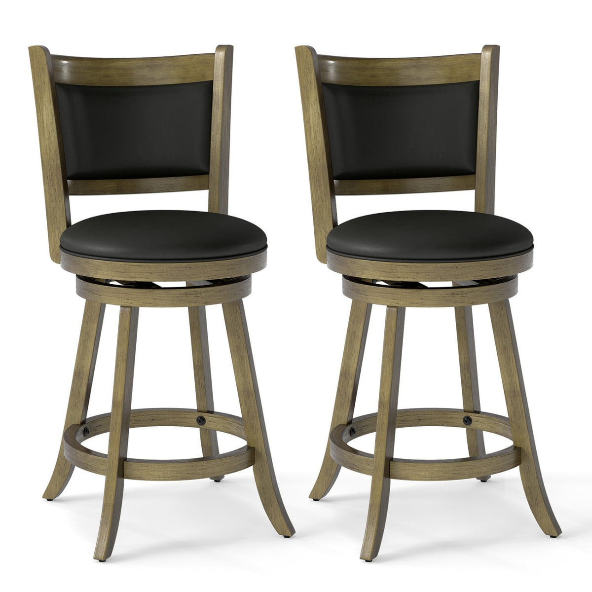 2 Pieces 24 Inch Swivel Counter Stool Dining Chair Upholstered Seat-Gray