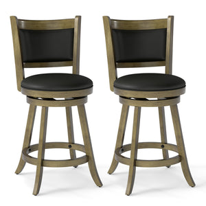 2 Pieces 24 Inch Swivel Counter Stool Dining Chair Upholstered Seat-Gray