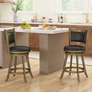 2 Pieces 24 Inch Swivel Counter Stool Dining Chair Upholstered Seat-Gray view 2