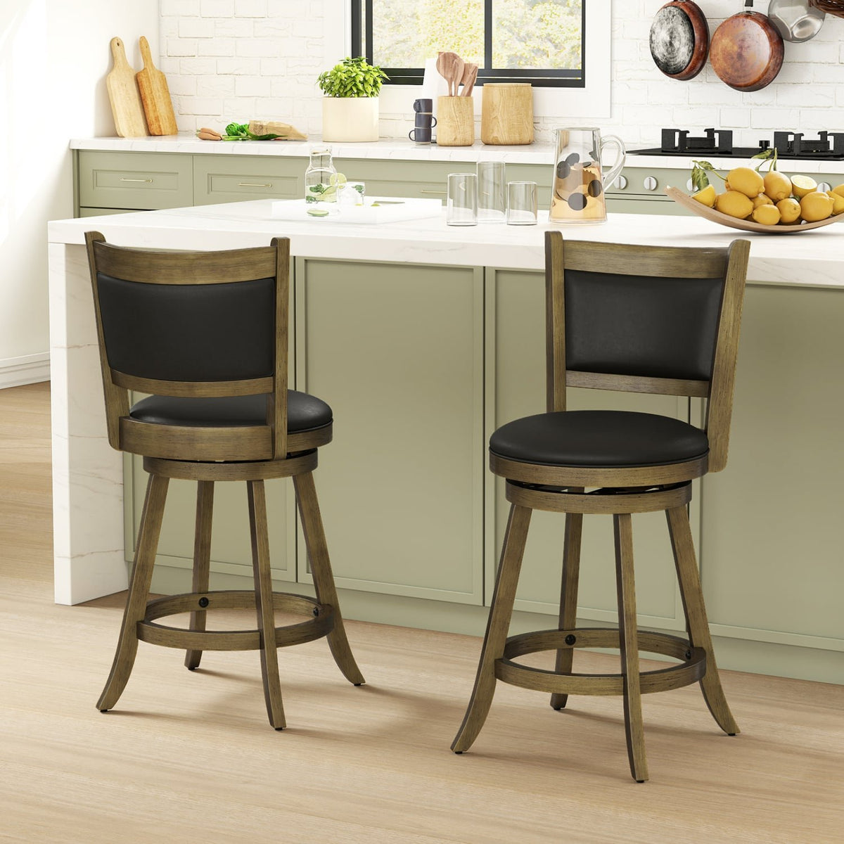 2 Pieces 24 Inch Swivel Counter Stool Dining Chair Upholstered Seat-Gray view 3