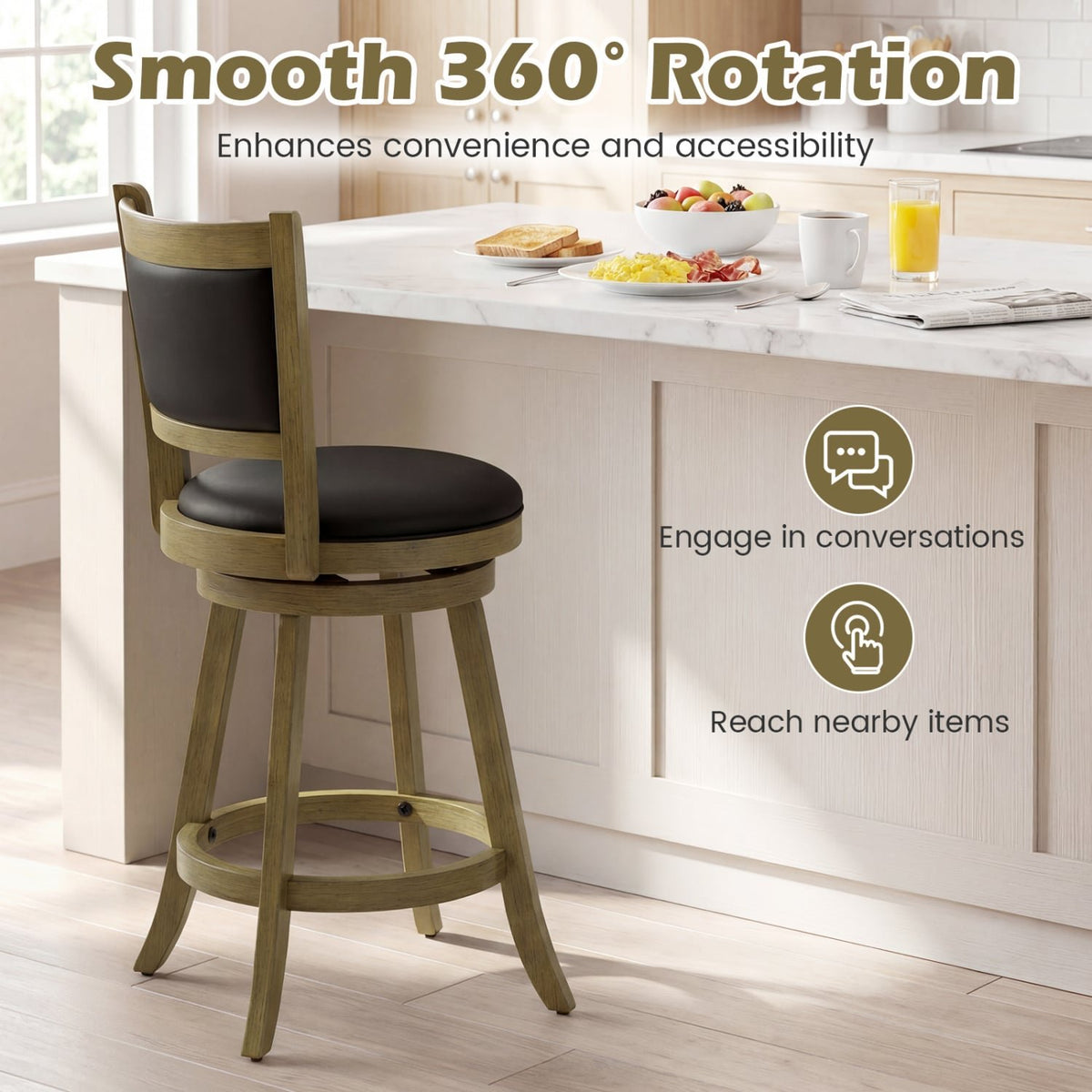 2 Pieces 24 Inch Swivel Counter Stool Dining Chair Upholstered Seat-Gray view 6