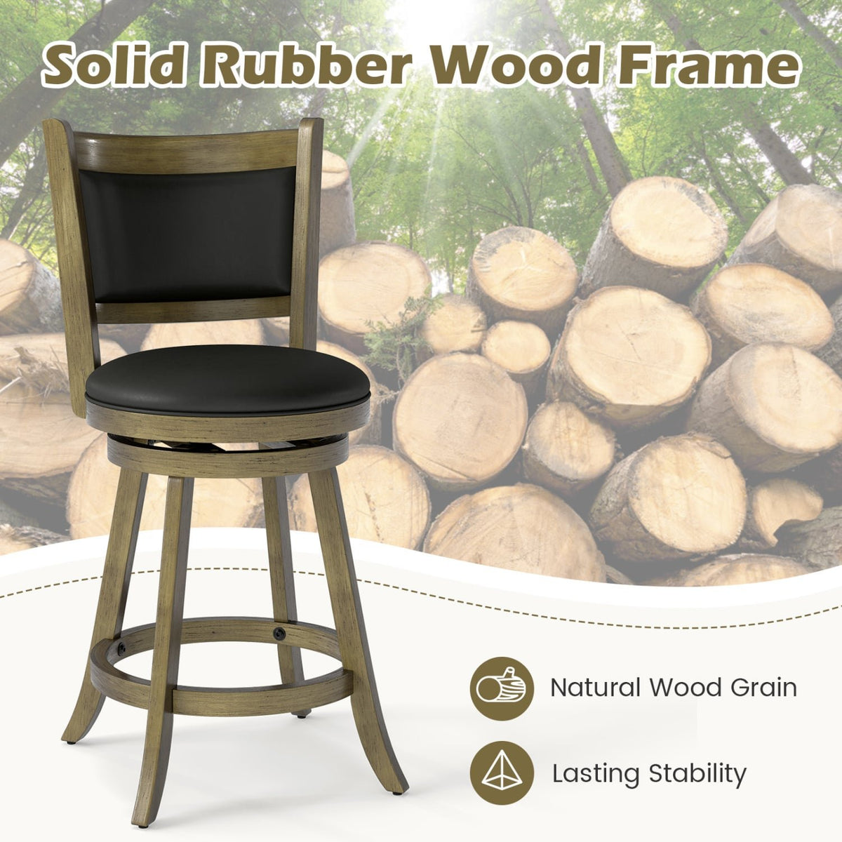 2 Pieces 24 Inch Swivel Counter Stool Dining Chair Upholstered Seat-Gray view 7