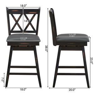 2 Pieces 24 Inch Swivel Counter Height Barstool Set with Rubber Wood Legs-Black view 4
