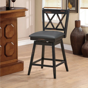 2 Pieces 24 Inch Swivel Counter Height Barstool Set with Rubber Wood Legs-Black view 7