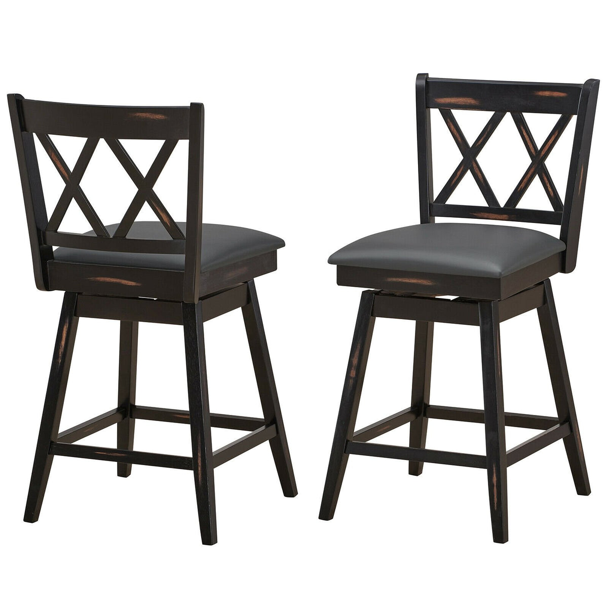 2 Pieces 24 Inch Swivel Counter Height Barstool Set with Rubber Wood Legs-Black view 8