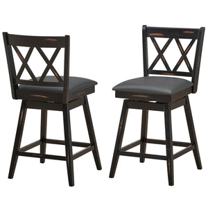 2 Pieces 24 Inch Swivel Counter Height Barstool Set with Rubber Wood Legs-Black view 8