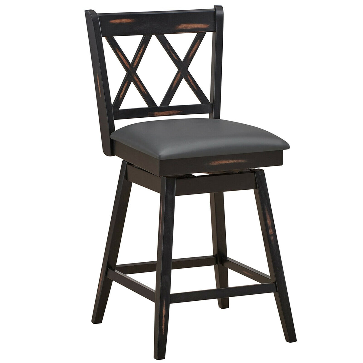 2 Pieces 24 Inch Swivel Counter Height Barstool Set with Rubber Wood Legs-Black view 9