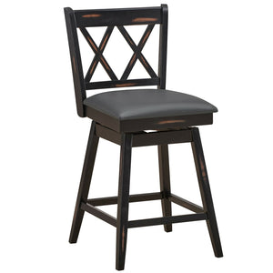 2 Pieces 24 Inch Swivel Counter Height Barstool Set with Rubber Wood Legs-Black view 9