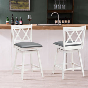 2 Pieces 24 Inch Swivel Counter Height Barstool Set with Rubber Wood Legs-White view 2