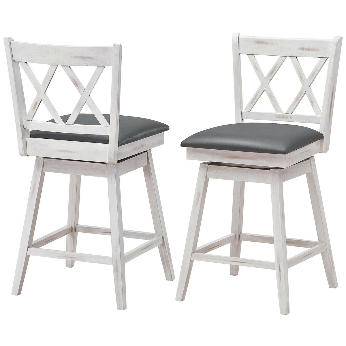 2 Pieces 24 Inch Swivel Counter Height Barstool Set with Rubber Wood Legs-White view 4