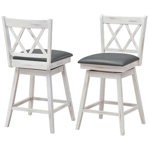 2 Pieces 24 Inch Swivel Counter Height Barstool Set with Rubber Wood Legs-White view 4