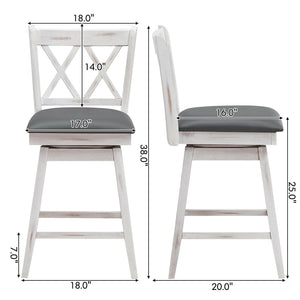 2 Pieces 24 Inch Swivel Counter Height Barstool Set with Rubber Wood Legs-White view 5