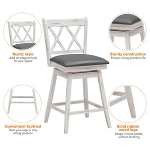 2 Pieces 24 Inch Swivel Counter Height Barstool Set with Rubber Wood Legs-White view 7