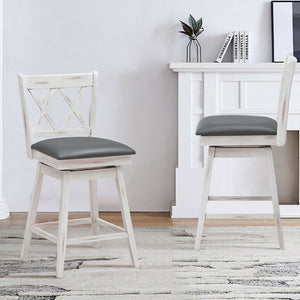 2 Pieces 24 Inch Swivel Counter Height Barstool Set with Rubber Wood Legs-White view 8
