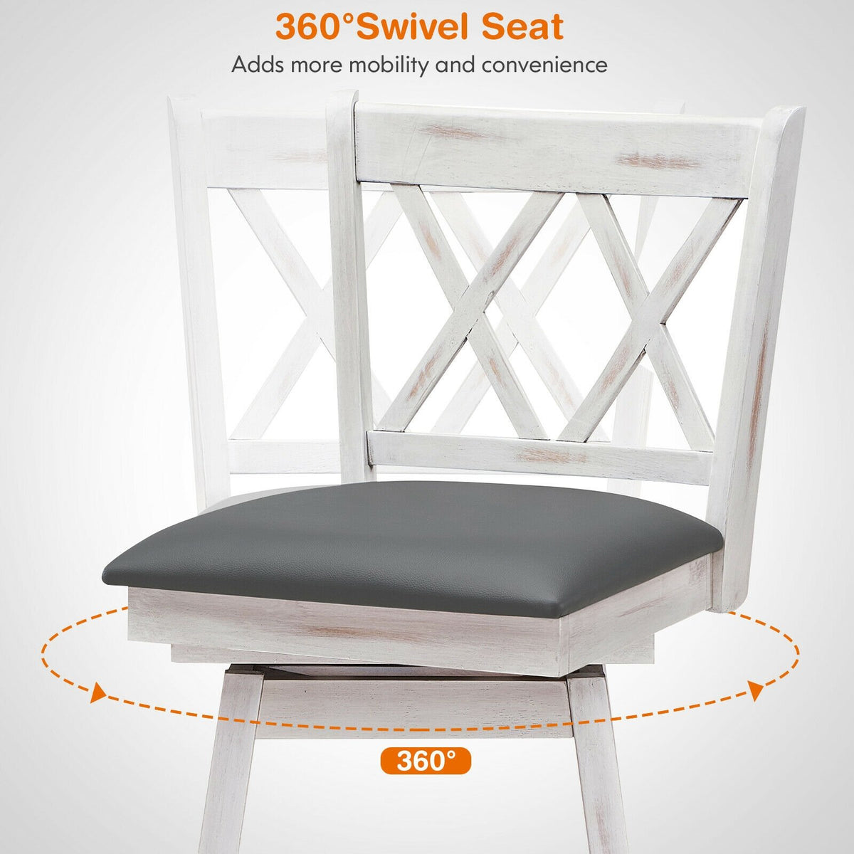 2 Pieces 24 Inch Swivel Counter Height Barstool Set with Rubber Wood Legs-White view 9
