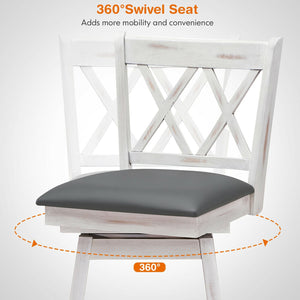 2 Pieces 24 Inch Swivel Counter Height Barstool Set with Rubber Wood Legs-White view 9