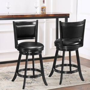 2 Pieces 24 Inches Swivel Counter Stool Dining Chair Upholstered Seat-Black view 2