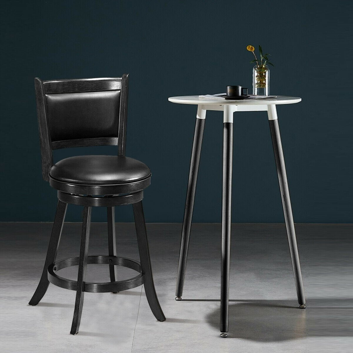 2 Pieces 24 Inches Swivel Counter Stool Dining Chair Upholstered Seat-Black view 6