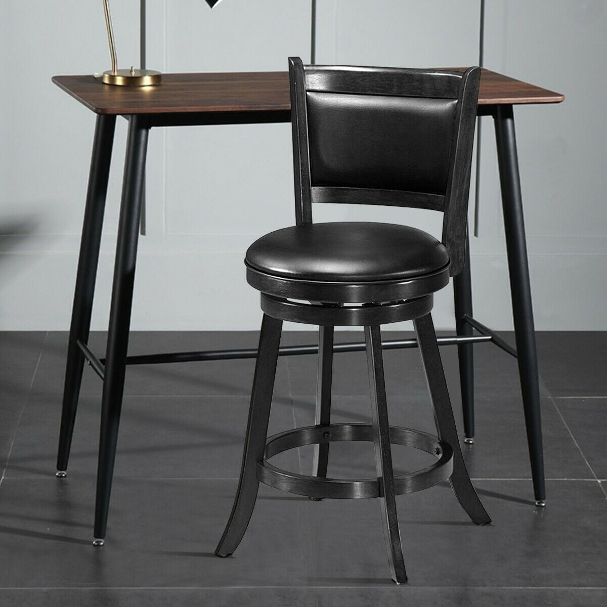 2 Pieces 24 Inches Swivel Counter Stool Dining Chair Upholstered Seat-Black view 7