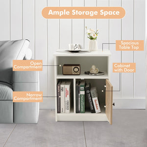 2 Pieces 25 Inch Tall Nightstands with Door and 2 Open Shelves-White view 3