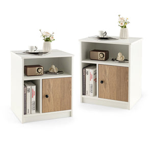 2 Pieces 25 Inch Tall Nightstands with Door and 2 Open Shelves-White view 7