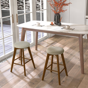 2 Pieces 26 Inch Backless Swivel Barstools with Linen Fabric Seat-Beige view 3
