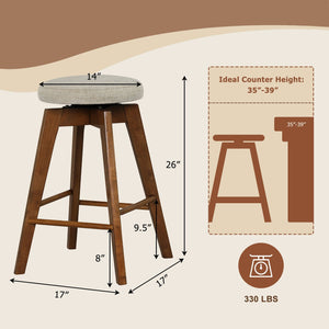 2 Pieces 26 Inch Backless Swivel Barstools with Linen Fabric Seat-Beige view 4