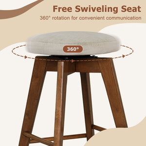 2 Pieces 26 Inch Backless Swivel Barstools with Linen Fabric Seat-Beige view 5