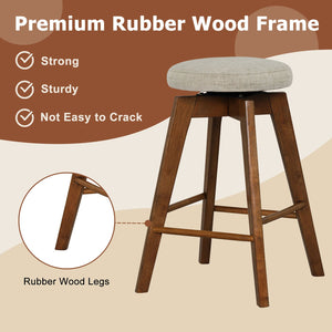2 Pieces 26 Inch Backless Swivel Barstools with Linen Fabric Seat-Beige view 6