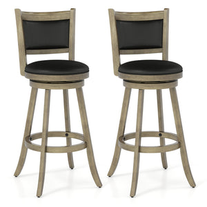 2 Pieces 29 Inch Wooden Swivel Height Bar Stool with PVC Cushioned Seat-Gray