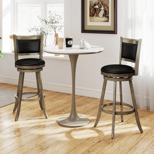 2 Pieces 29 Inch Wooden Swivel Height Bar Stool with PVC Cushioned Seat-Gray view 2