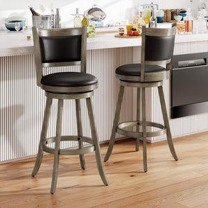 2 Pieces 29 Inch Wooden Swivel Height Bar Stool with PVC Cushioned Seat-Gray view 3